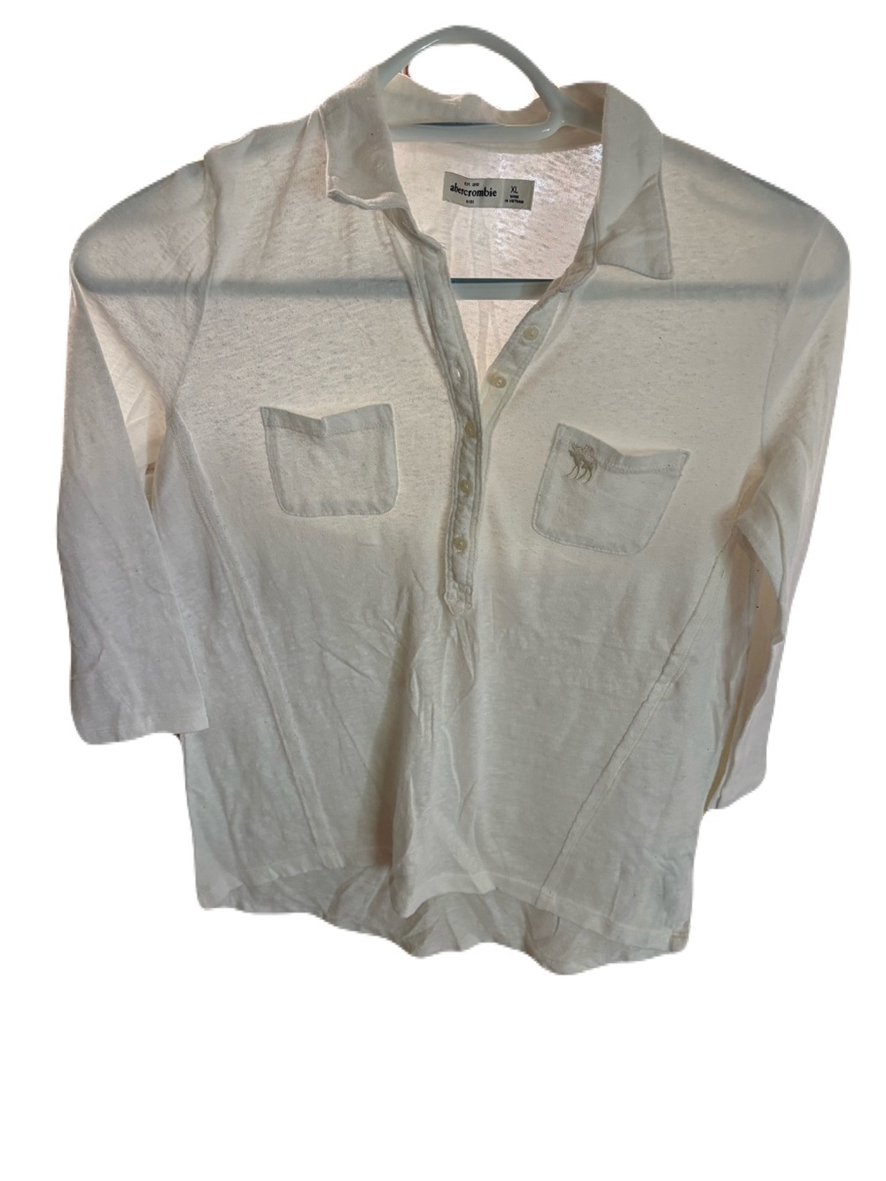Abercrombie & Fitch Ivory Button-Front Polo Top